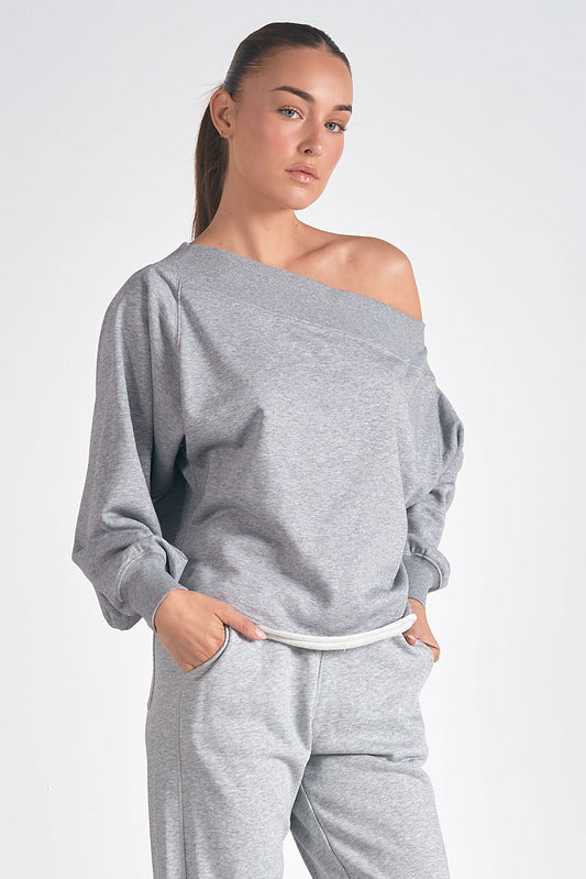 Elan Top LS Off Shoulder Grey