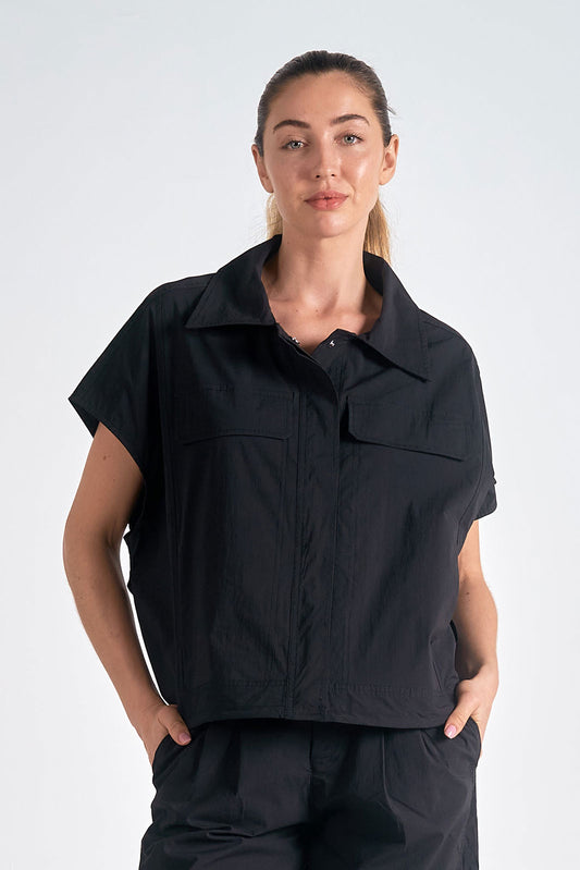 Elan Top Sleeveless Front Pocket Black